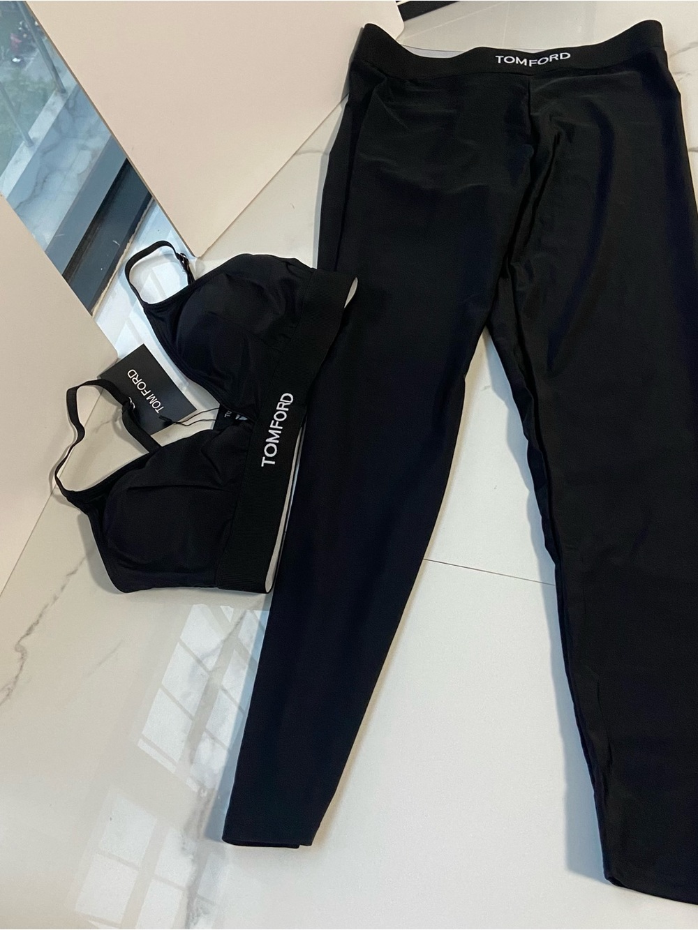 Tom Ford Black Branded Leggings with Matching Sports Bra set
